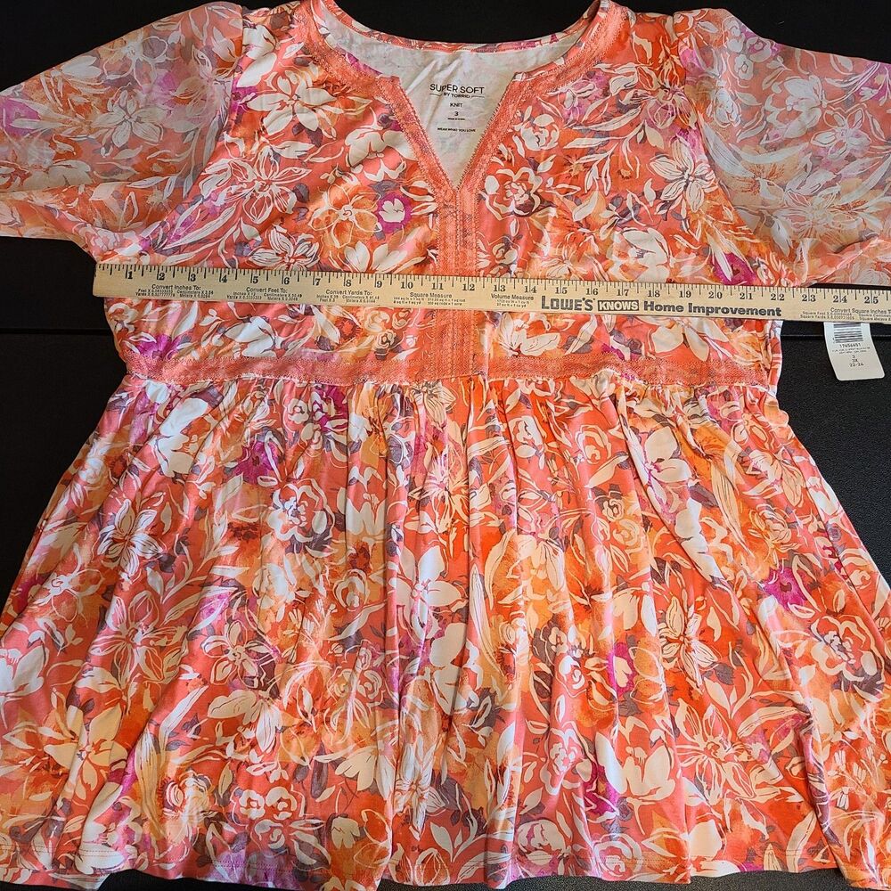 Torrid 3X Babydoll Fabric Mix Floral Super Soft Balloon Chiffon Sleeve Top Boho - Picture 12 of 16
